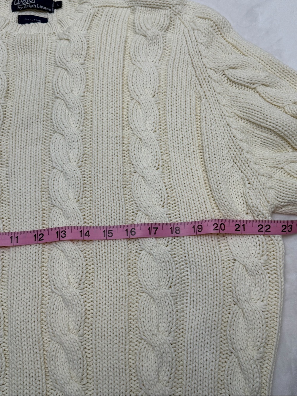 Vintage Polo Ralph Lauren Cable Knit Fisherman Sweater Cream Cotton L Heritage - Picture 6 of 9